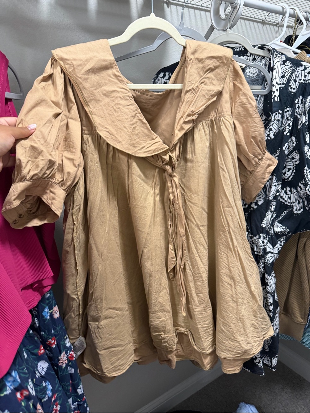 Pilcro Tan Sailor-Collar Tie-Front dress